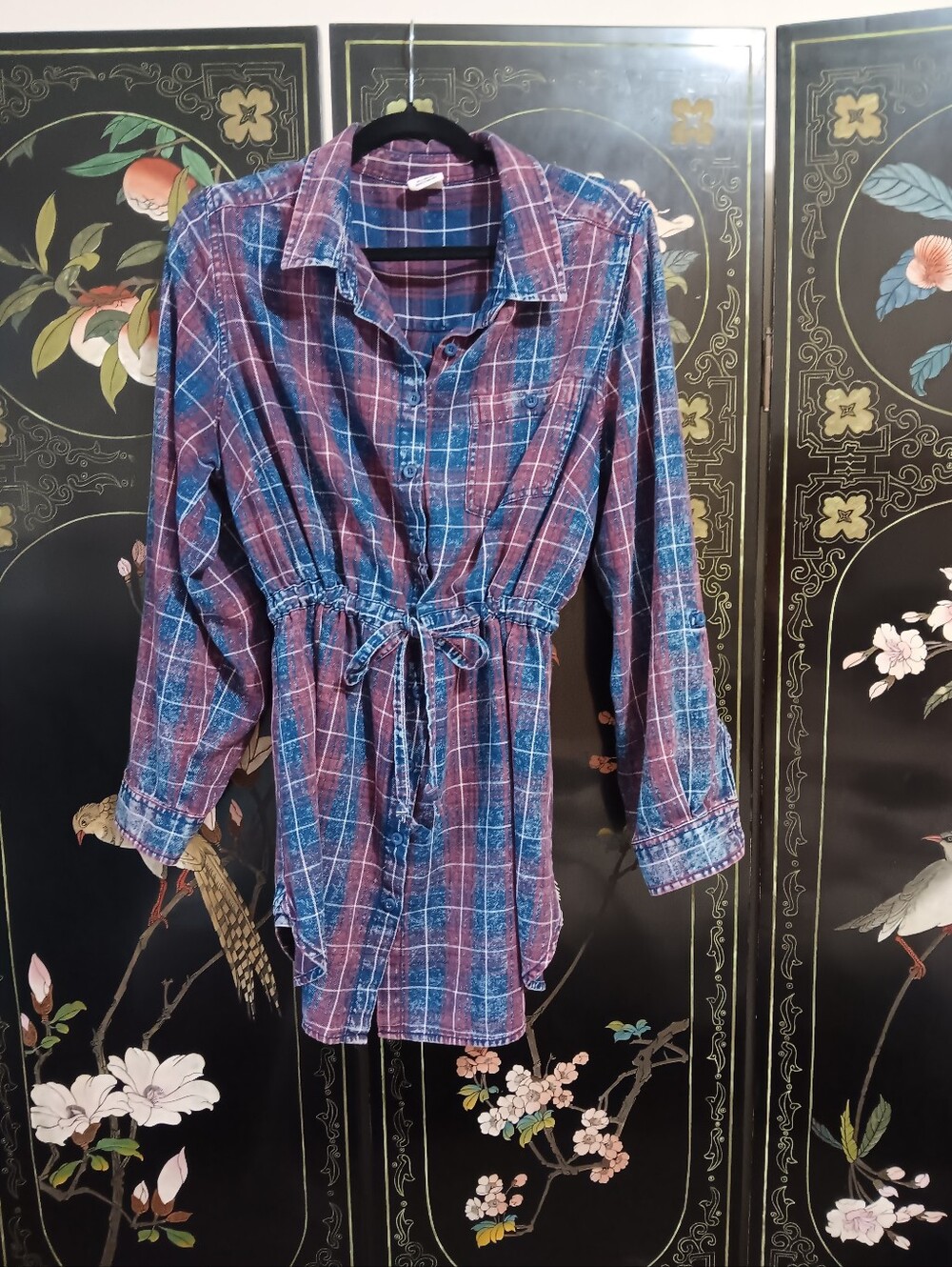 Blue and Burgundy Plaid Button-Up Women’s Shacket